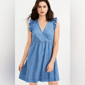 LOFT | Chambray Ruffle Sleeve Crossover Dress- NWT